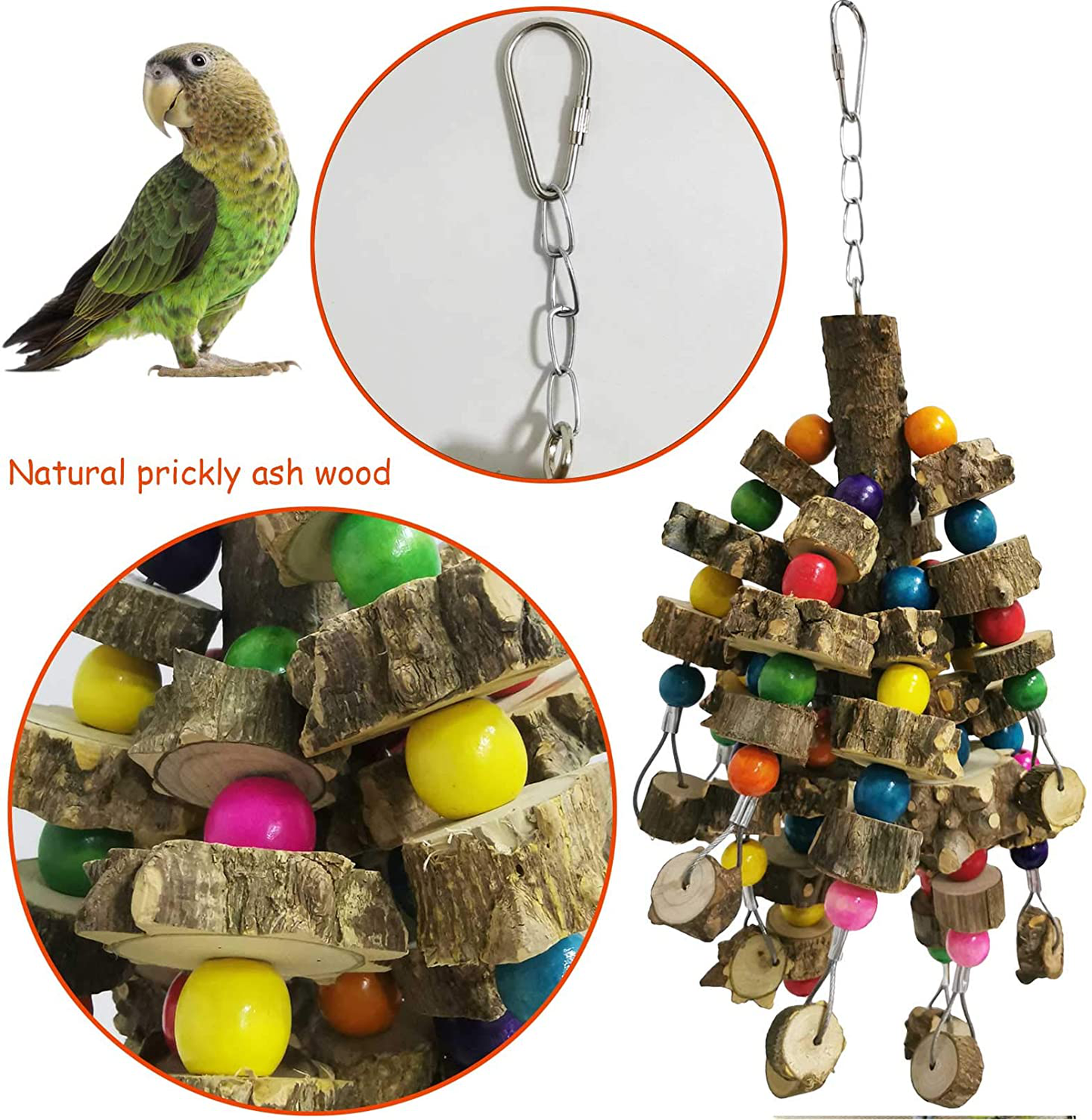 Kathson Natural Parrot Chewing Toys Wood Bird Toy Hanging Parakeet Hammock Cage Accessories Cuttlebone Beak Grinding for Parrots Cockatoos African Grey Cockatiels Conure Eclectus Budgies 2PCS
