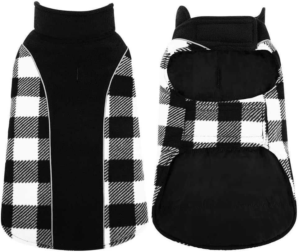 Kuoser Reversible Dog Cold Weather Coat, Reflective Waterproof Winter Pet Jacket, British Style Plaid Dog Coat Warm Cotton Lined Vest Windproof Outdoor Apparel for Small Medium and Large Dogs Animals & Pet Supplies > Pet Supplies > Dog Supplies > Dog Apparel Kuoser Black X-Large (Pack of 1) 