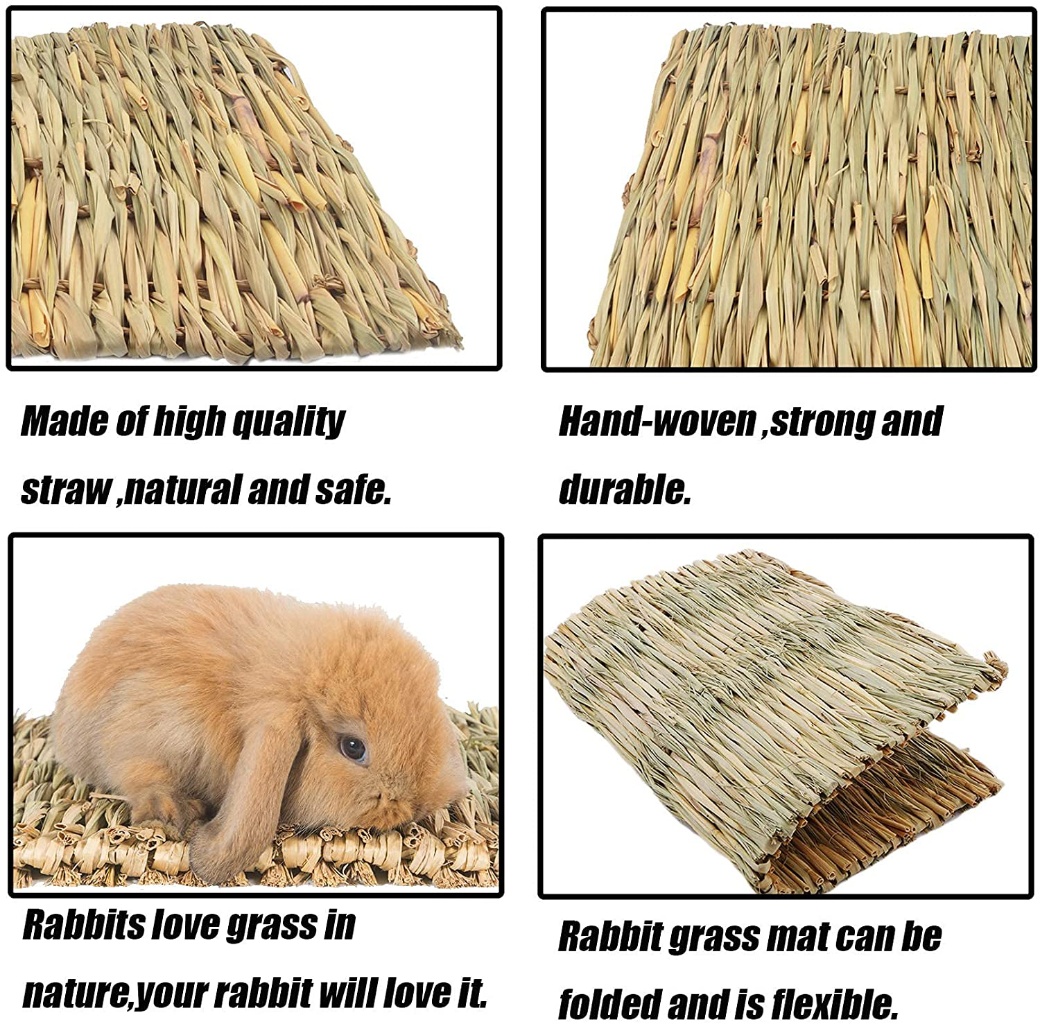 Tfwadmx Rabbit Grass Mat,16.5''X11'' Large Small Animal Natural Woven Straw Bed Hay Sleeping Nest Cage Chew Play Toy for Chinchilla Guinea Pig Ferret Bunny Hamster Rat-