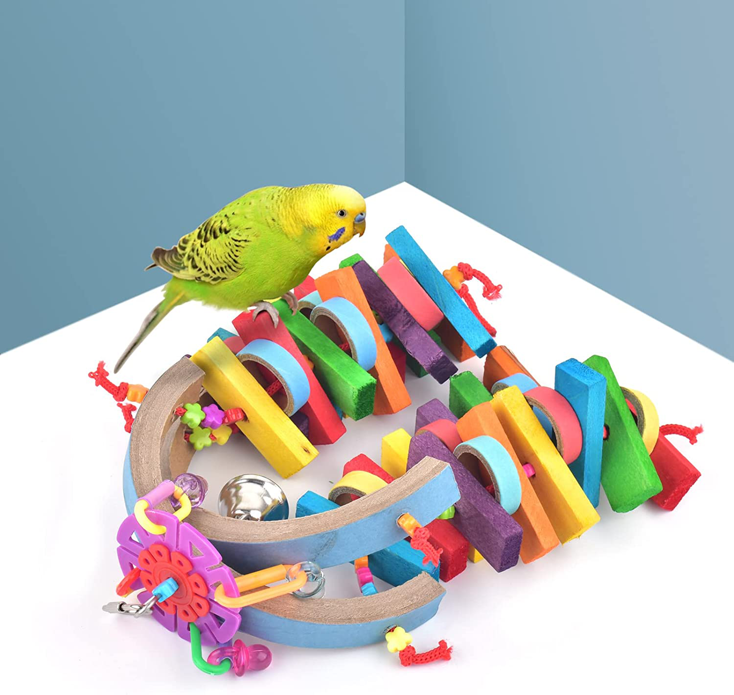 Bissap Cockatiel Toys, Wooden Blocks Bagel Cascade Bird Conure Chew Toy for Pets Cockatoo Parakeet Budgies Cockatiel Conure Lovebirds Cage Bite Jingle Bells Toy Animals & Pet Supplies > Pet Supplies > Bird Supplies > Bird Toys Bissap   