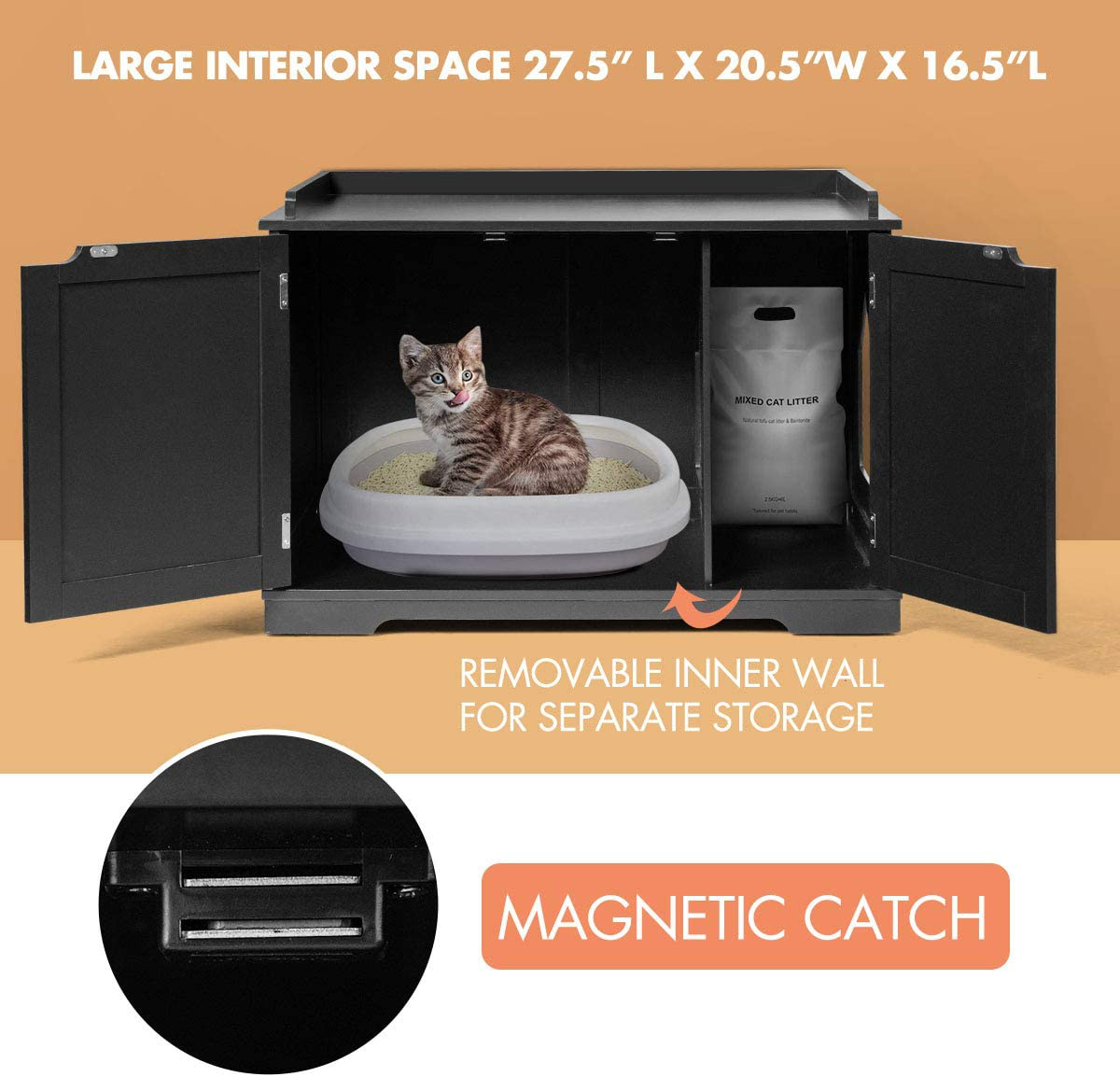 Tangkula Litter Box Enclosure, Cat Litter Box Furniture Hidden, Nightstand Pet House with Double Doors, Indoor Decorative Cat House, Cat Washroom Storage Bench for Large Cat Kitty Animals & Pet Supplies > Pet Supplies > Cat Supplies > Cat Furniture Tangkula   
