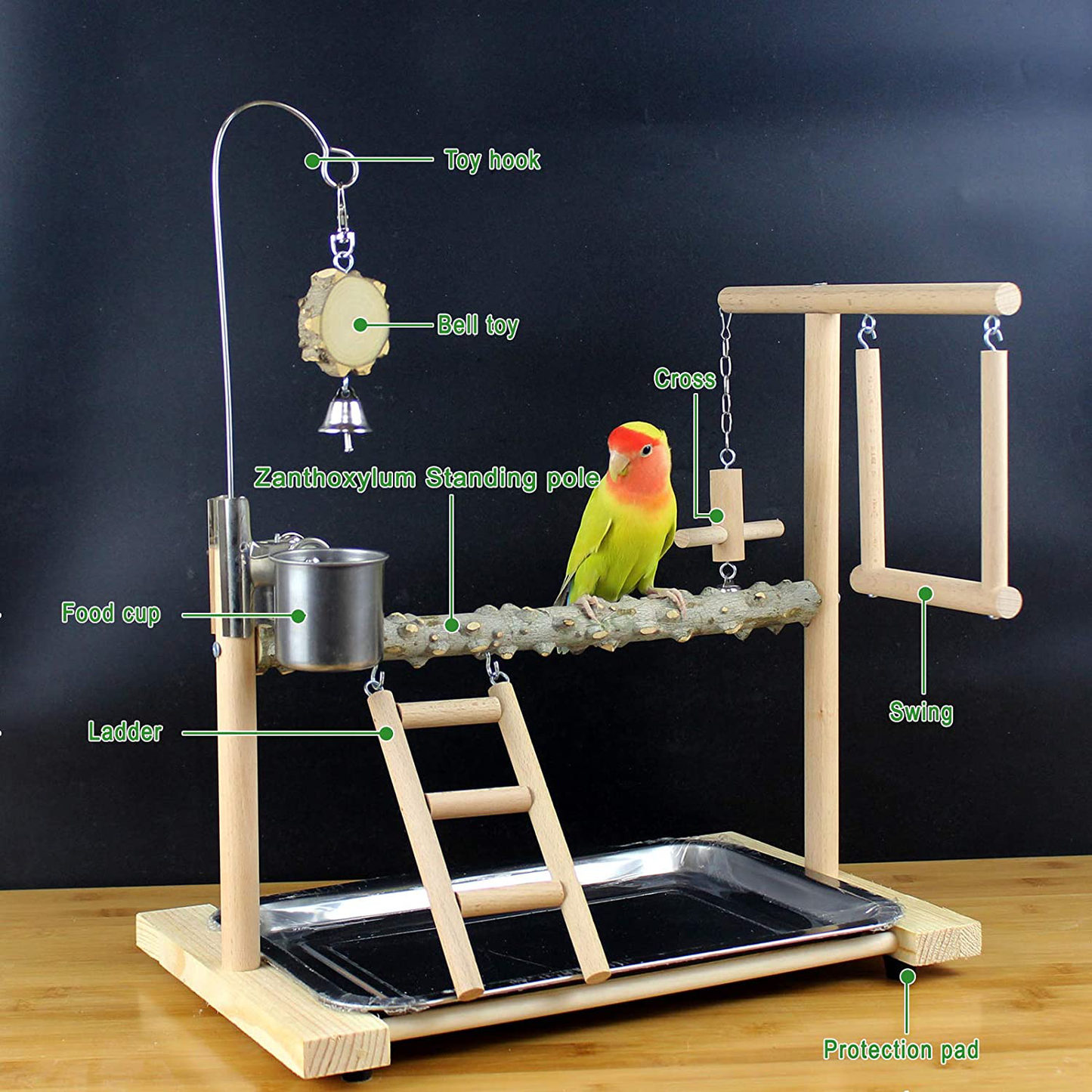 Loghot Bird Playground Parakeet Playground Parrot Playstand Bird Perches Nest Play Stand Wood Play Gym Stand with Metal Toy Hook Animals & Pet Supplies > Pet Supplies > Bird Supplies > Bird Gyms & Playstands Loghot   