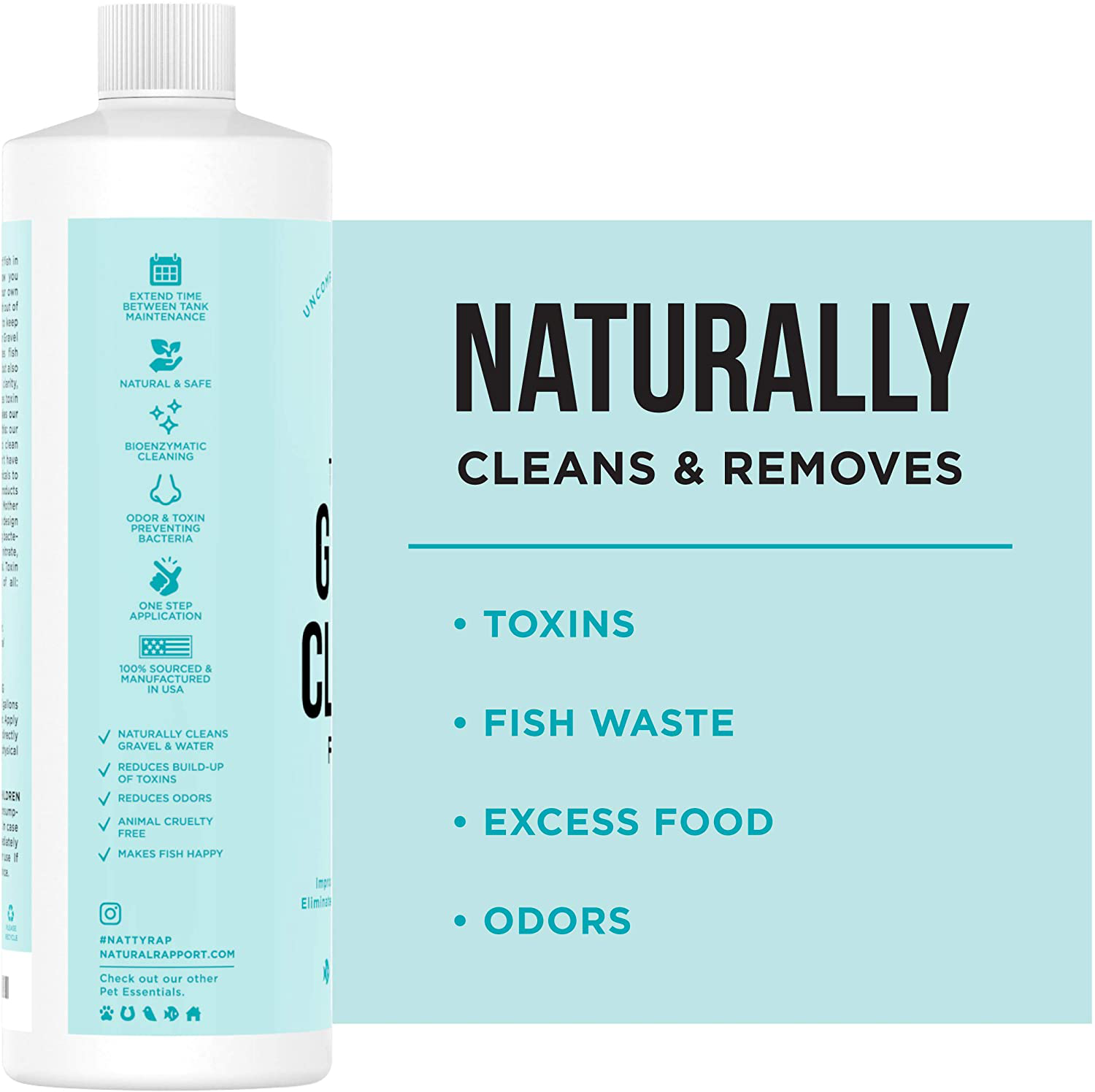 Natural Rapport Aquarium Gravel Cleaner - the Only Gravel Cleaner Fish Need - Professional Aquarium Gravel Cleaner to Naturally Maintain a Healthier Tank, Reducing Fish Waste and Toxins (16 Fl Oz)