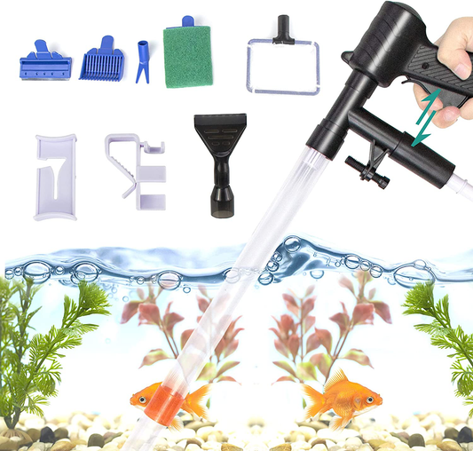Aquarium Gravel Cleaner, New Quick Water Changer with Air-Pressing Button, Fish Tank Sand Cleaning Kit Aquarium Siphon Vacuum Cleaner with Water Hose Controller Clamp