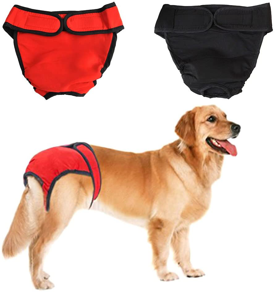NACOCO 2 Pack Female Dog Diapers for Small Medium and Large Dogs, Adjustable and Leakproof Doggie Sanitary Panties, the Harassment of Pants and Safety Pants, Black&Red (S)