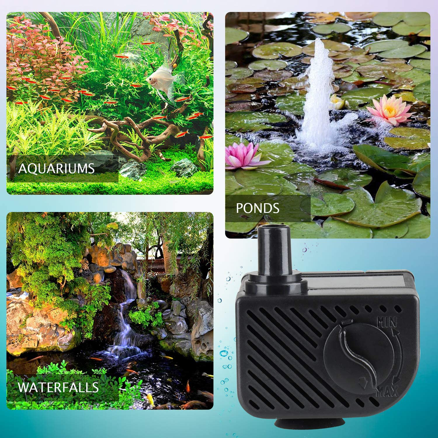 Waterrebirth P-800 Mini Submersible Water Pump, Small Fountain Pump for Pond, Aquariums, Fish Tank, Tabletop Fountain, Pet Fountain, Indoor or Outdoor Fountain Animals & Pet Supplies > Pet Supplies > Fish Supplies > Aquarium & Pond Tubing Water Rebirth   