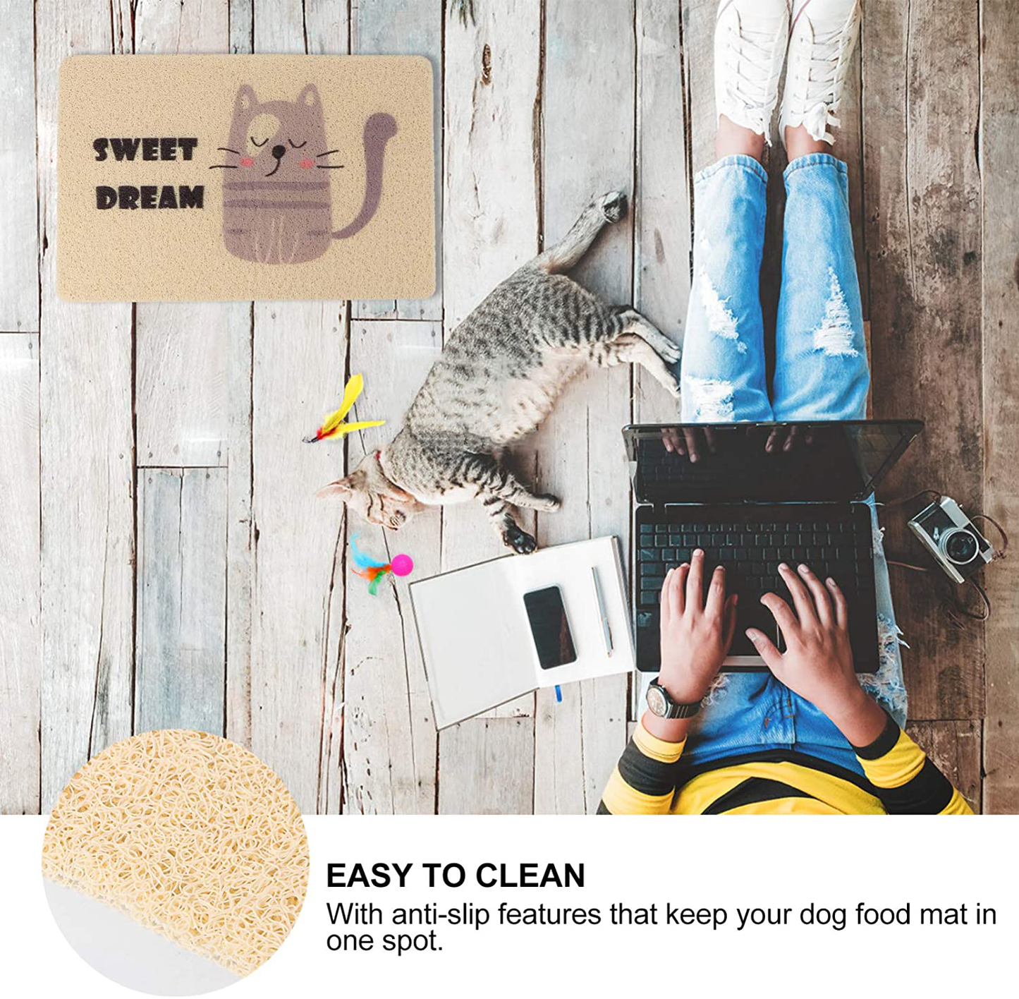 Balacoo Cat Litter Mat Soft PVC Rug Traps Litter from Box and Cats Scatter Control for Litter Box Beige