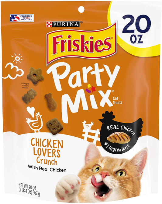 Purina Friskies Made in USA Facilities Cat Treats, Party Mix Chicken Lovers Crunch - 20 Oz. Pouch