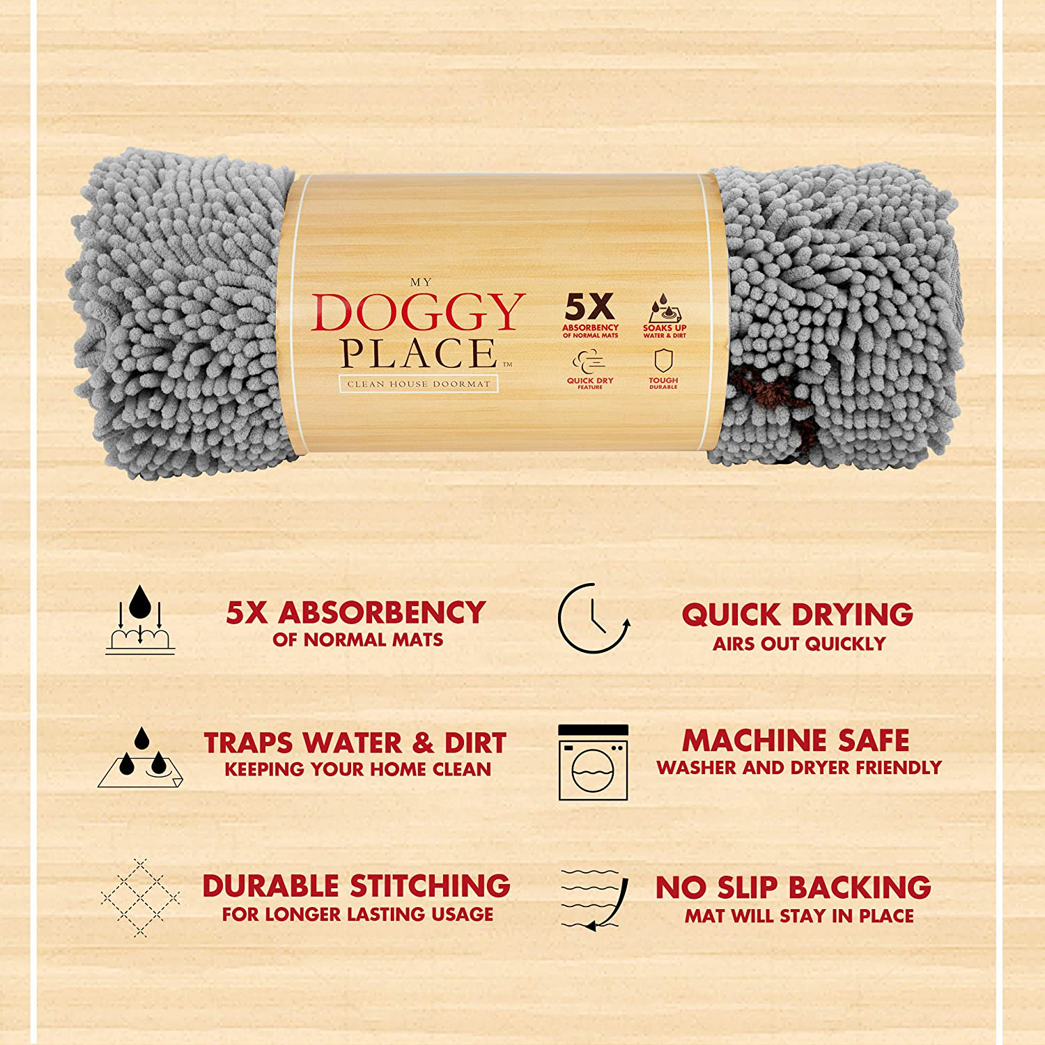 My Doggy Place - Ultra Absorbent Microfiber Dog Door Mat, Durable, Quick Drying, Washable, Prevent Mud Dirt, Keep Your House Clean (Charcoal w/ Paw