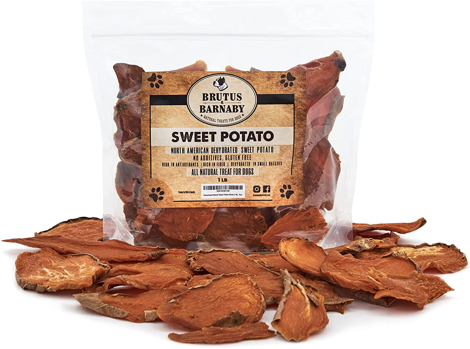 BRUTUS & BARNABY Sweet Potato Dog Treats- Dehydrated North American All Natural Thick Cut Sweet Potato Slices, Grain Free, No Preservatives Added, Best High Anti-Oxidant Healthy Dog Chew Animals & Pet Supplies > Pet Supplies > Small Animal Supplies > Small Animal Treats BRUTUS & BARNABY Full Slices 14 oz 