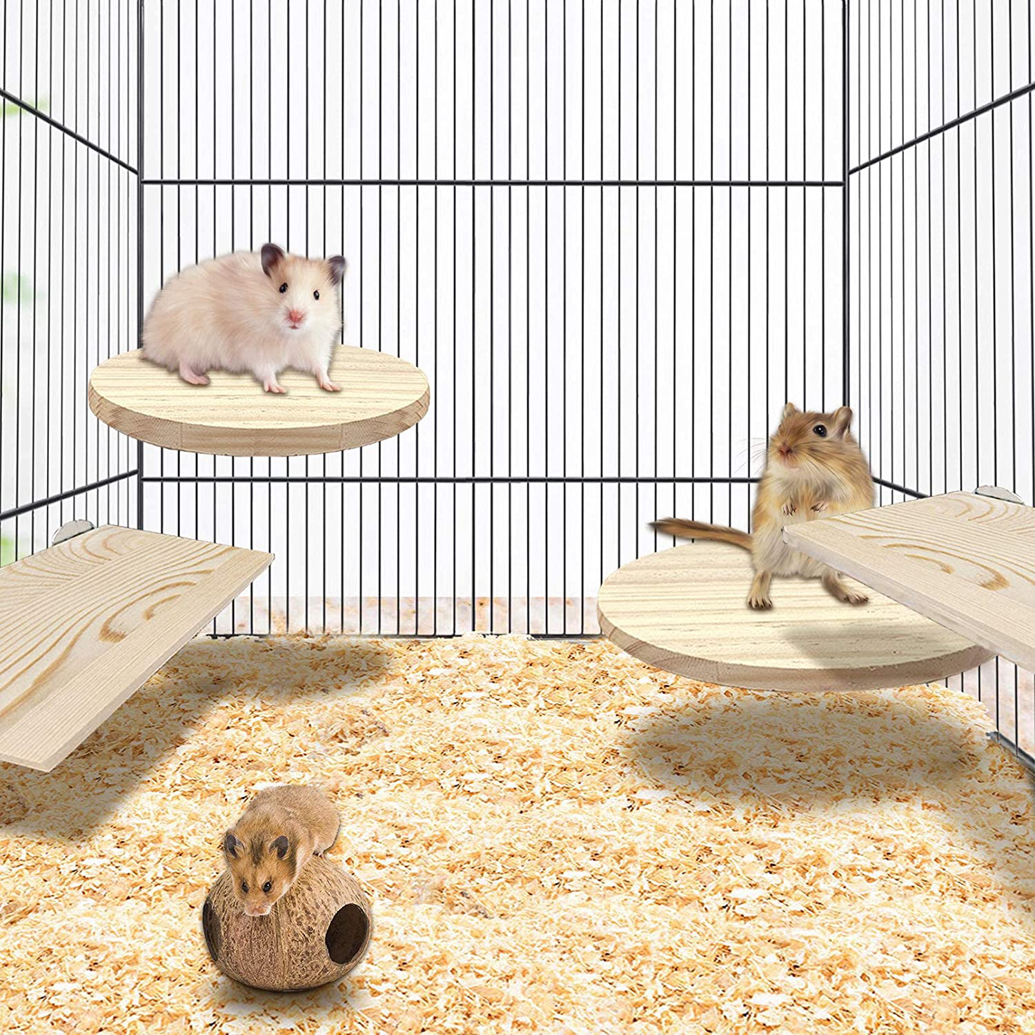 Tfwadmx Natural Wooden Hamster Stand Platform Guinea Pigs Climbing Exercise Toy Lookout Platform Gerbil Activity Playground for Squirrel Chinchilla Dwarf Parrot and Small Animals Cage Accessories