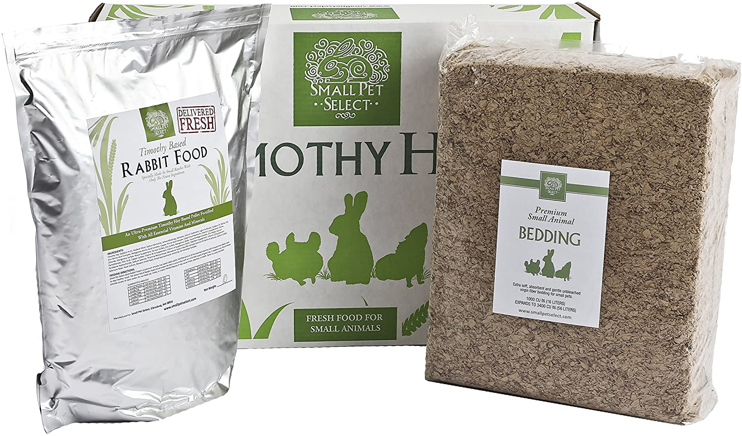 Small Pet Select Deluxe Combo Pack: Timothy Hay (5 Lb.), Rabbit Food (5 Lb.), Bedding (56L)