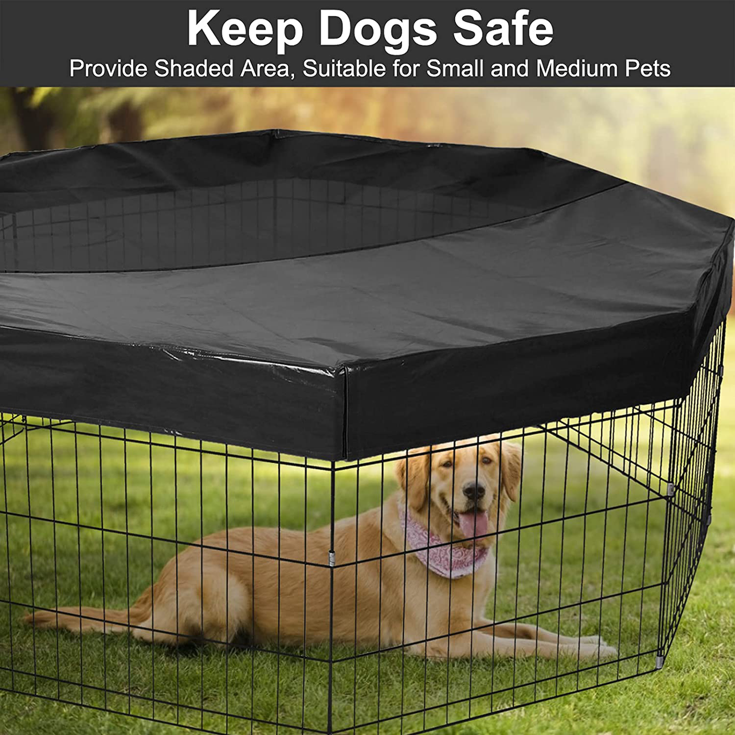 GORUTIN Dog Playpen Cover, Pet Playpen Mesh Top Cover Protect Dog from Sun/Rain Prevent Escape, Dog Pen Cover Shaded Area Indoor Outdoor Fits 24 Inch 8 Panels Playpen (Sell Top Cover Only!)