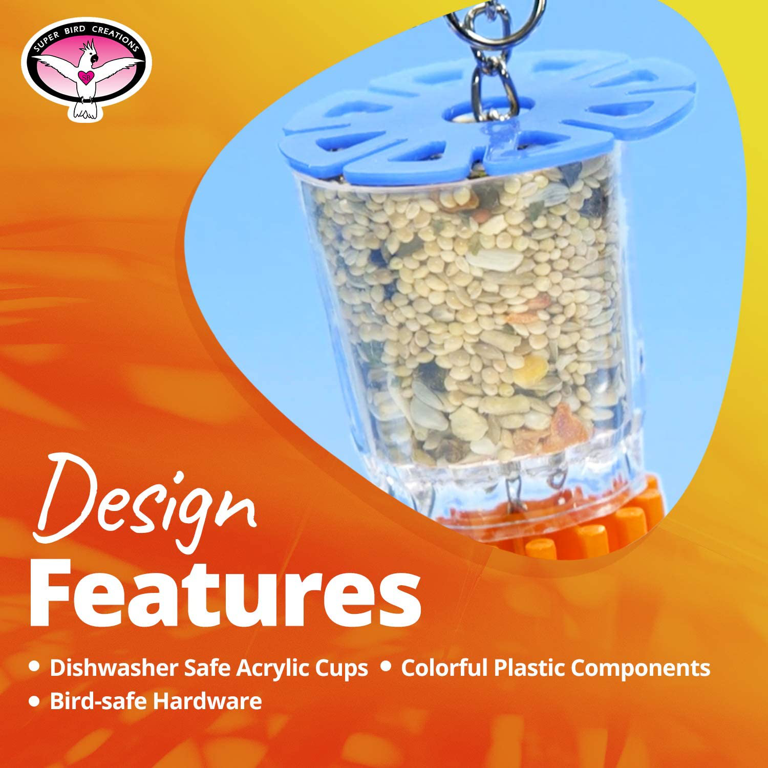 Super Bird Creations SB632 Foraging Bottom’S up Bird Toy with Clear Acrylic Cups & Ringing Bell, Medium to Large Size, 18” X 2.5”