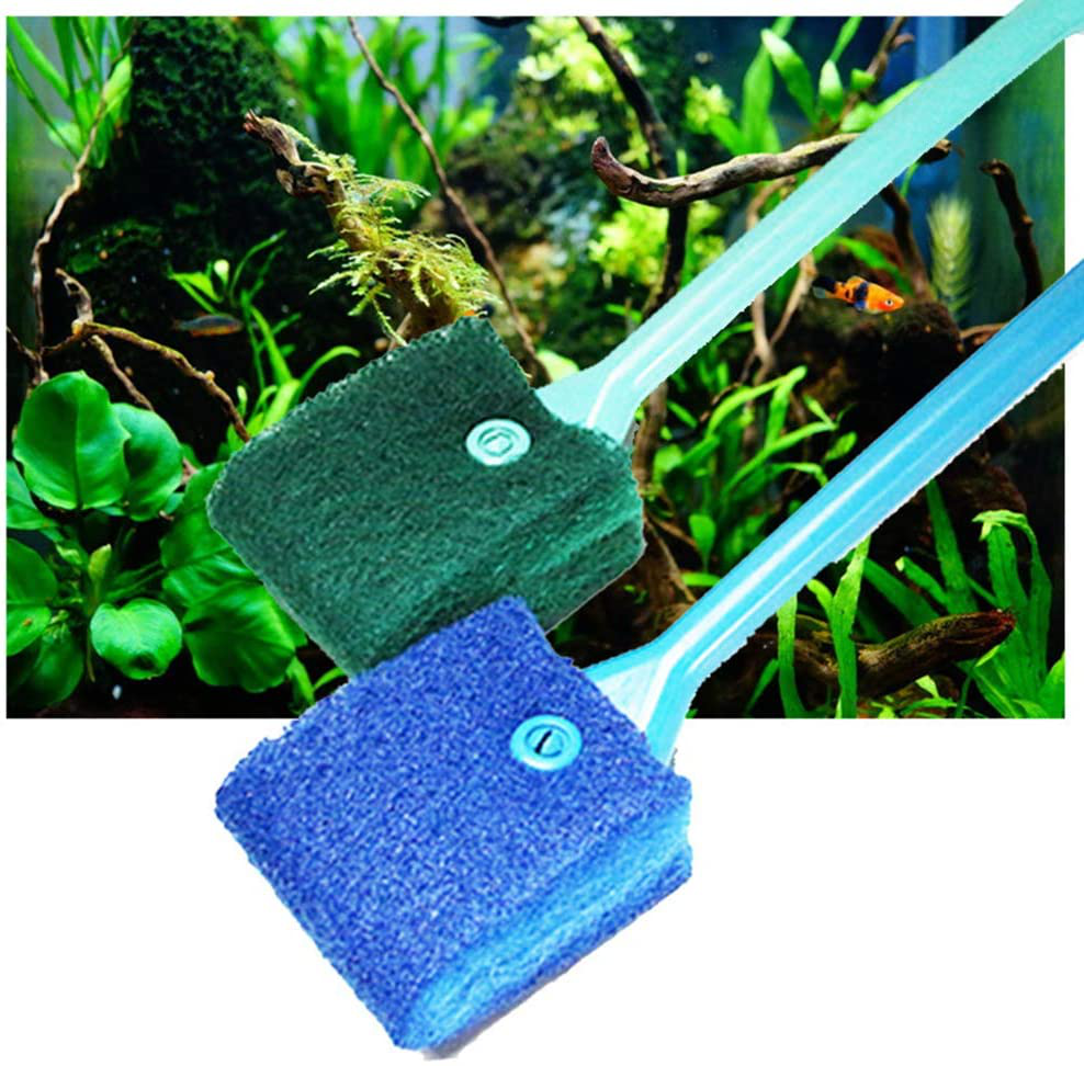 Byyushop Double Side Brush Cleaner Scrubbers Aquarium Long Handle Fish Tank Cleaning Tool - Blue 40Cm Animals & Pet Supplies > Pet Supplies > Fish Supplies > Aquarium Cleaning Supplies BYyushop   