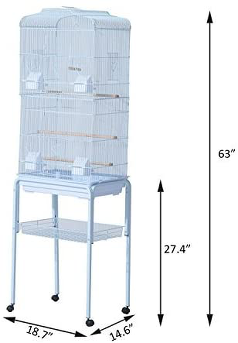 Pawhut 63" Metal Indoor Bird Cage Starter Kit with Detachable Rolling Stand, Storage Basket, and Accessories, White Animals & Pet Supplies > Pet Supplies > Bird Supplies > Bird Cages & Stands PawHut   