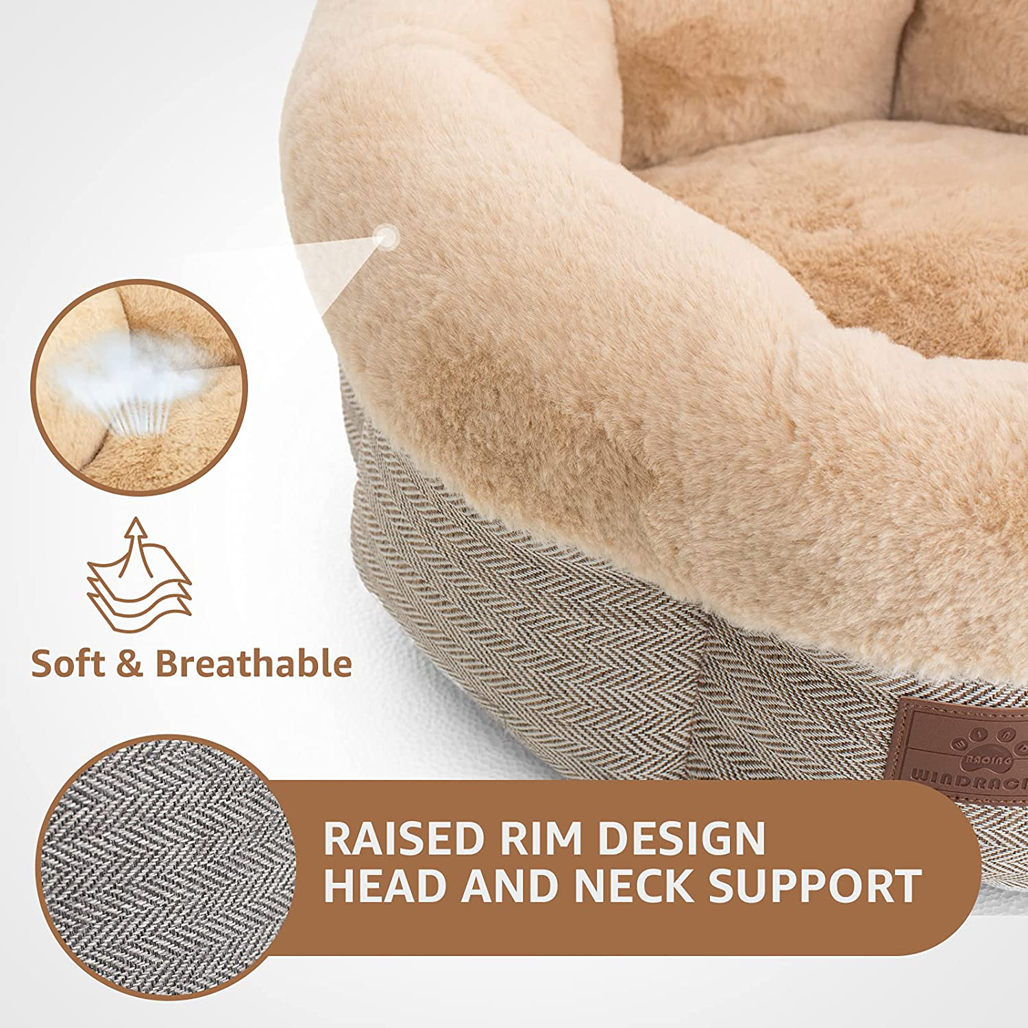 Cat Beds for Indoor Cats,Small Dog Bed,Cuddler Dog Beds,Calming Dog Bed Donut,Soft Anxiety Cozy Pet Beds,Puppy Bed for Small/Medium Dogs Washable round in Beige Color,Windracing PET Animals & Pet Supplies > Pet Supplies > Cat Supplies > Cat Furniture WINDRACING   