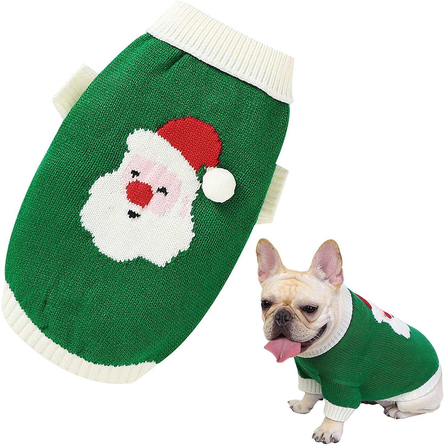 Christmas Dog Sweater Cartoon Reindeer Pet Sweaterssanta Claus Knitten Sweater Xmas Winter Knitwear Warm Clothes Animals & Pet Supplies > Pet Supplies > Dog Supplies > Dog Apparel Banooo Green Medium 