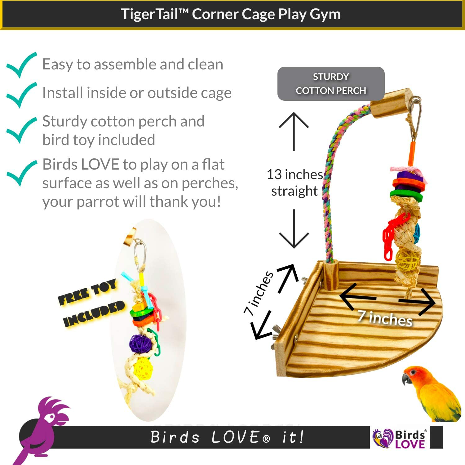 Birds LOVE Tigertail Play Gym Tabletop W Cup, Toy Hanger and Free Parrot Toy Included! - Choose Style and Size Animals & Pet Supplies > Pet Supplies > Bird Supplies > Bird Cages & Stands Birds LOVE   