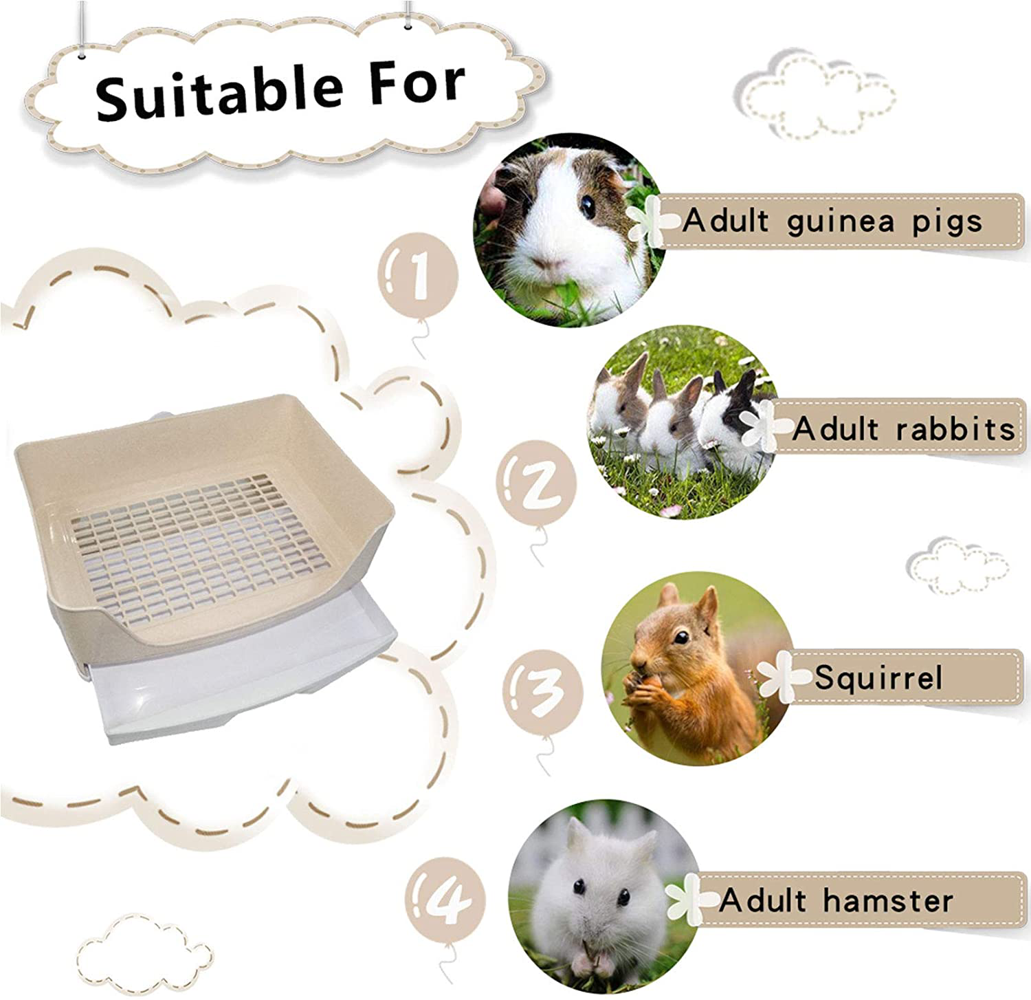 PINVNBY Large Rabbit Litter Box Corner Toilet Box Bigger Pan Pet Potty Trainer with Drawer for Adult Bunny Guinea Pig Chinchilla Ferret Galesaur Hedgehog Small Animals Animals & Pet Supplies > Pet Supplies > Small Animal Supplies > Small Animal Bedding PINVNBY   