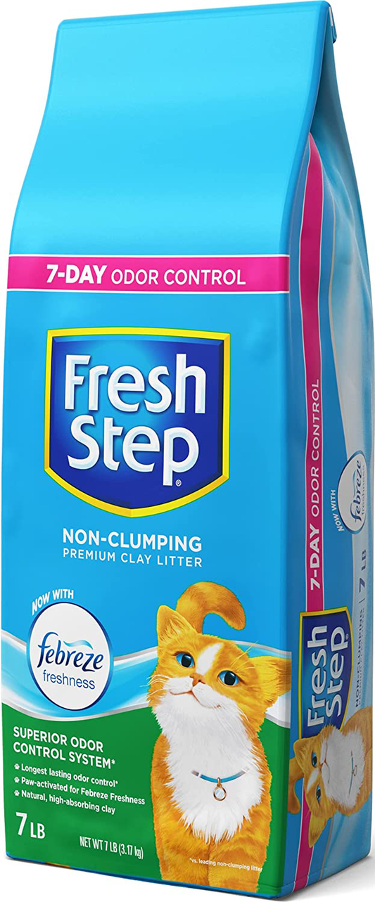 Fresh Step Non-Clumping Premium Cat Litter with Febreze Freshness, Scented - 7 Pounds (Package May Vary)