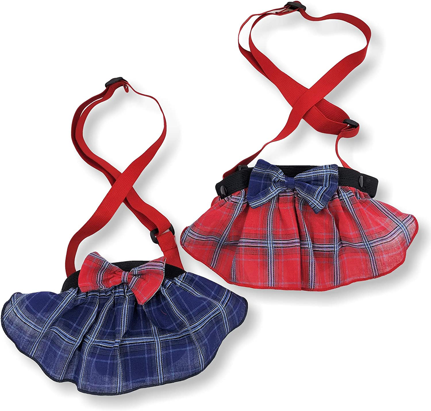 Funnydogclothes Pack of 2 Dog Skirt Female Diapers with Suspenders for Small and Large Pet 100% Cotton Plaid Tartan Blue Red