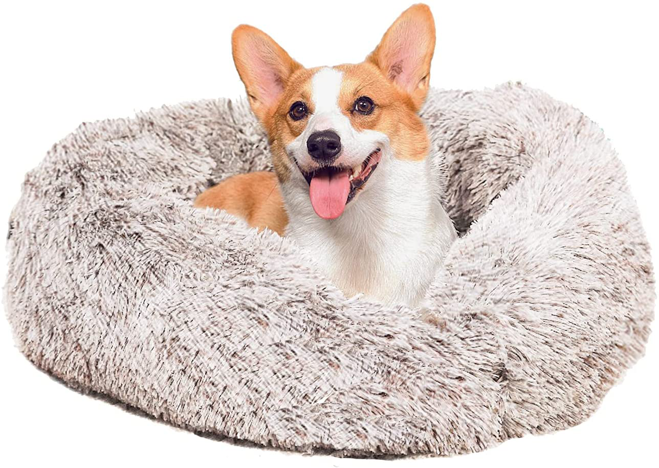 SOHONRY Calming Donut Dog Cuddler Bed for Small Medium Dogs & Cats, Plush Cozy round Pet Bed Fluffy Self Warming Indoor Sleeping Dog Bed Cushion Mat, Machine Washable (23”/31”)