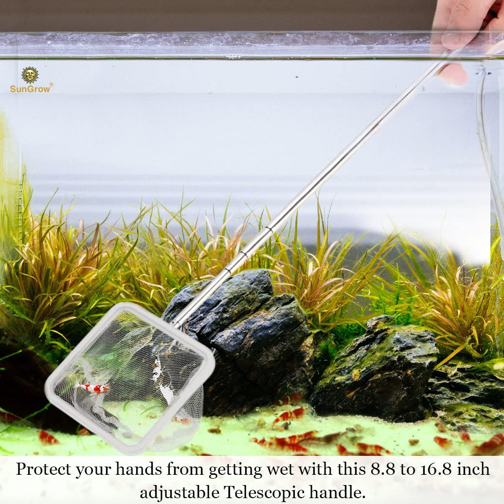 Sungrow Shrimp Net, Professional-Grade Stainless Steel Telescopic Handle, Soft Woven Fishing Net for All Aquatic Pets, Easily Catch Shrimp, Betta and All Aquatic Pets, White Color Animals & Pet Supplies > Pet Supplies > Fish Supplies > Aquarium Fish Nets SunGrow   