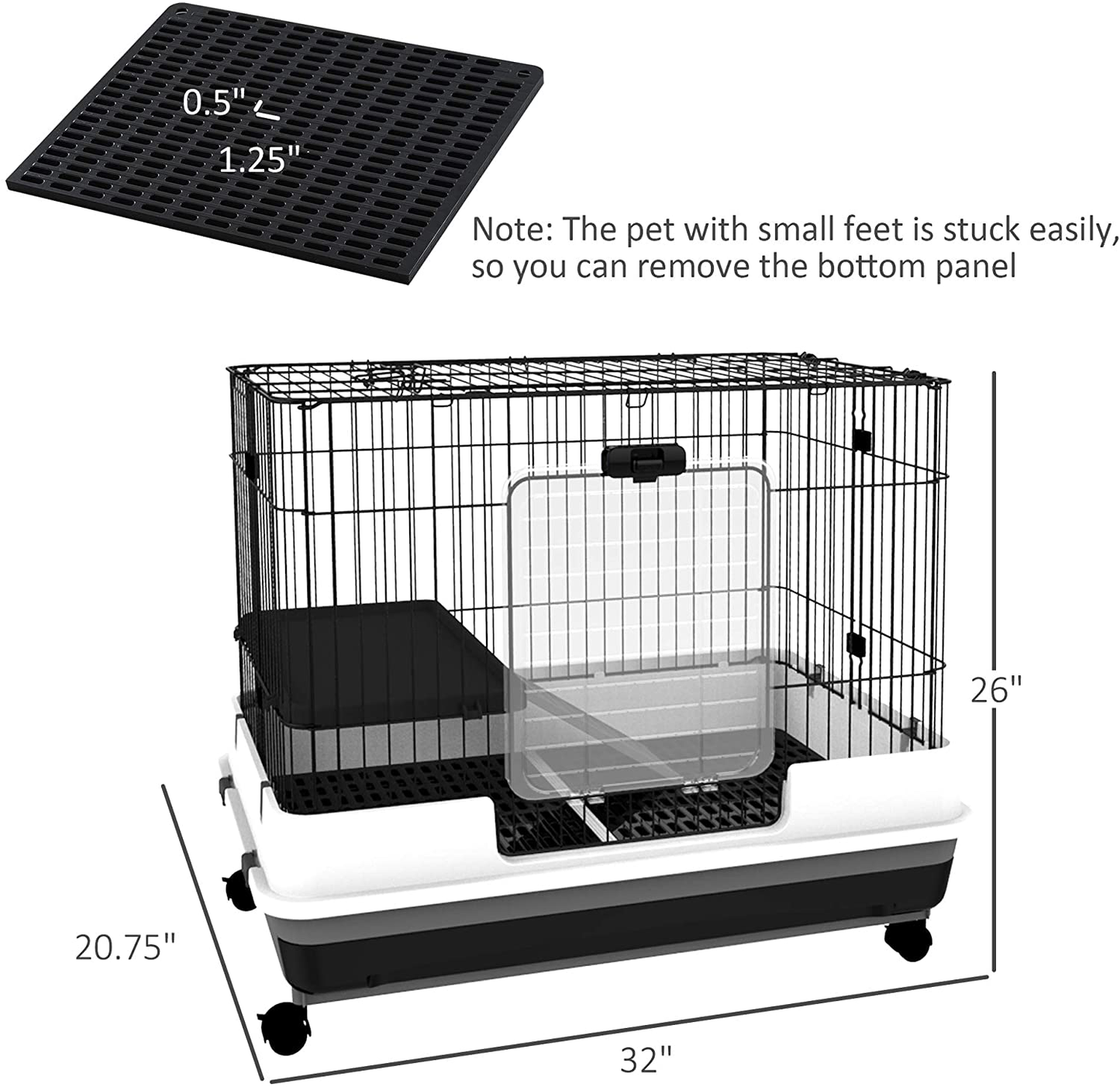Pawhut 32" 2-Level Indoor Small Animal Cage Rabbit Hutch with Wheels, Perfect for Exotic Rodents Animals & Pet Supplies > Pet Supplies > Small Animal Supplies > Small Animal Habitat Accessories PawHut   