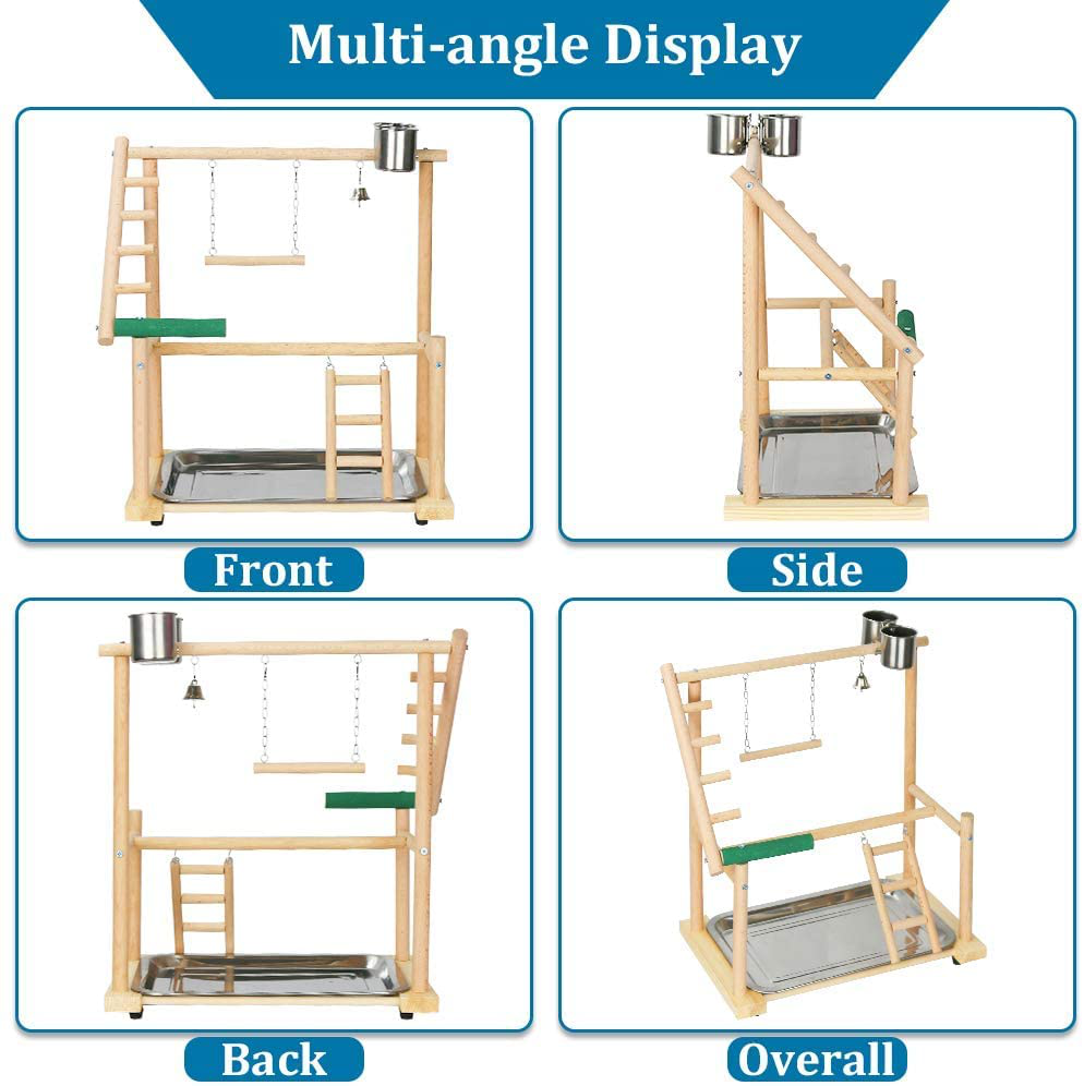 Ibnotuiy Pet Parrot Playstand Double Layer Parrots Bird Playground Bird Play Stand Wood Perch Gym Playpen Ladder with Feeder Cups Bells for Cockatiel Parakeet (Include a Tray) Animals & Pet Supplies > Pet Supplies > Bird Supplies > Bird Gyms & Playstands Ibnotuiy   