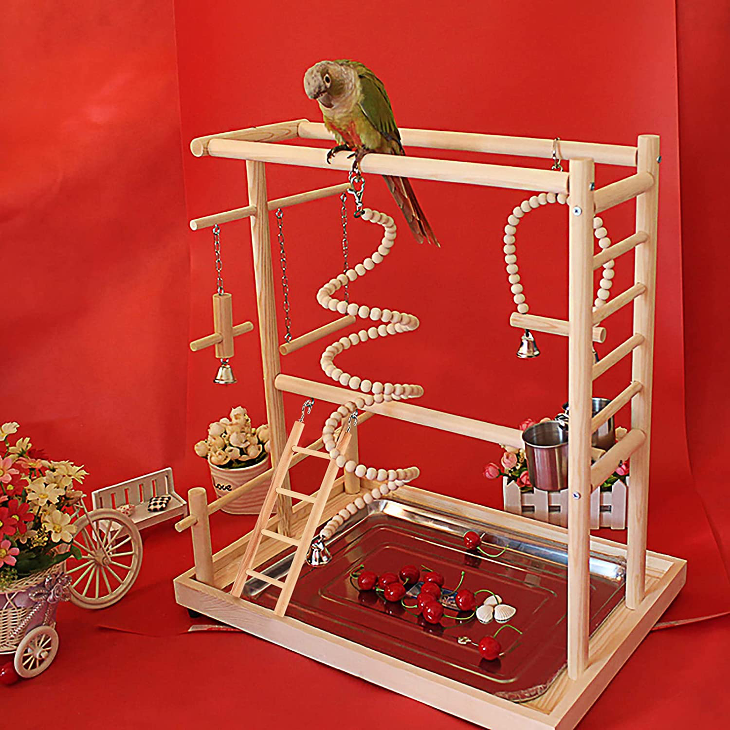 AHANDMAKER Bird Step Wood Ladder, 4 Different Sizes Natural Wood Bird Climbing Toys, Birds Steps Climbing Bridge Wooden Ladder for Parrot, Parakeet, Cockatoo, Lovebirds