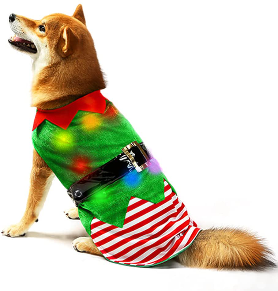 Sebaoyu Christmas Dog Clothes Dresses Winter Pet Puppy Coat Cloak with Color Light Warm Cat Christmas Costume Cape Outfit Xmas Doggy Jacket Apparel Party Clothing Cosplay Animals & Pet Supplies > Pet Supplies > Dog Supplies > Dog Apparel Sebaoyu Green X-Large 