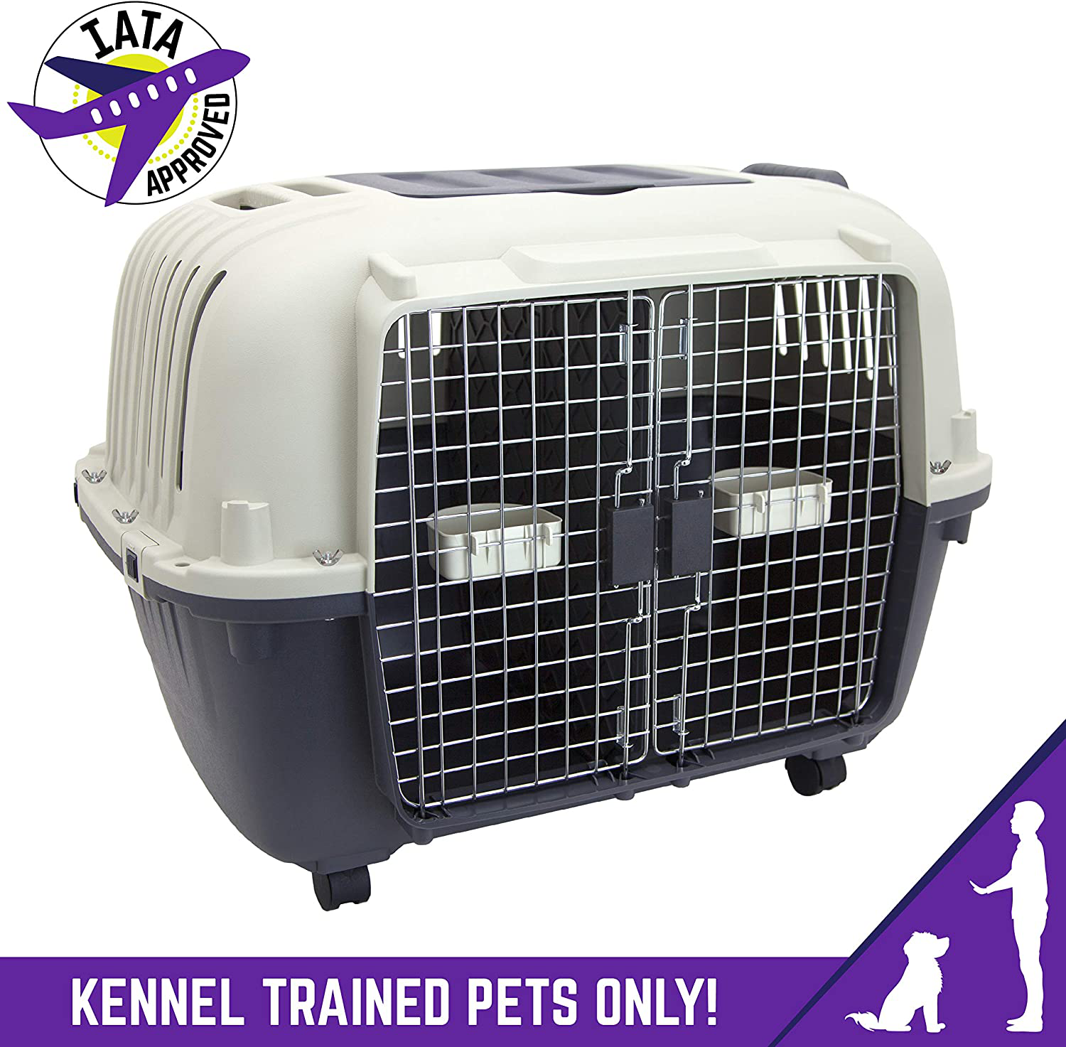 Sportpet Designs Large Double Wire Door Plastic Kennel and Feeding Kit, Dog Bowls, Feeding Bowls Animals & Pet Supplies > Pet Supplies > Dog Supplies > Dog Kennels & Runs SPORT PET   