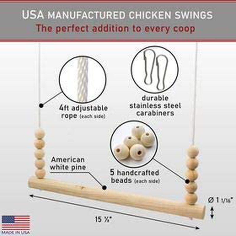 Backyard Barnyard Chicken Swing Toy for Coop (Round Bar) Handmade in USA! Natural Safe Large Wood Perch Ladder for Poultry Run Rooster Hens Chicks Pet Parrots Pollo Stress Relief for Birds Animals & Pet Supplies > Pet Supplies > Bird Supplies > Bird Ladders & Perches Backyard Barnyard   