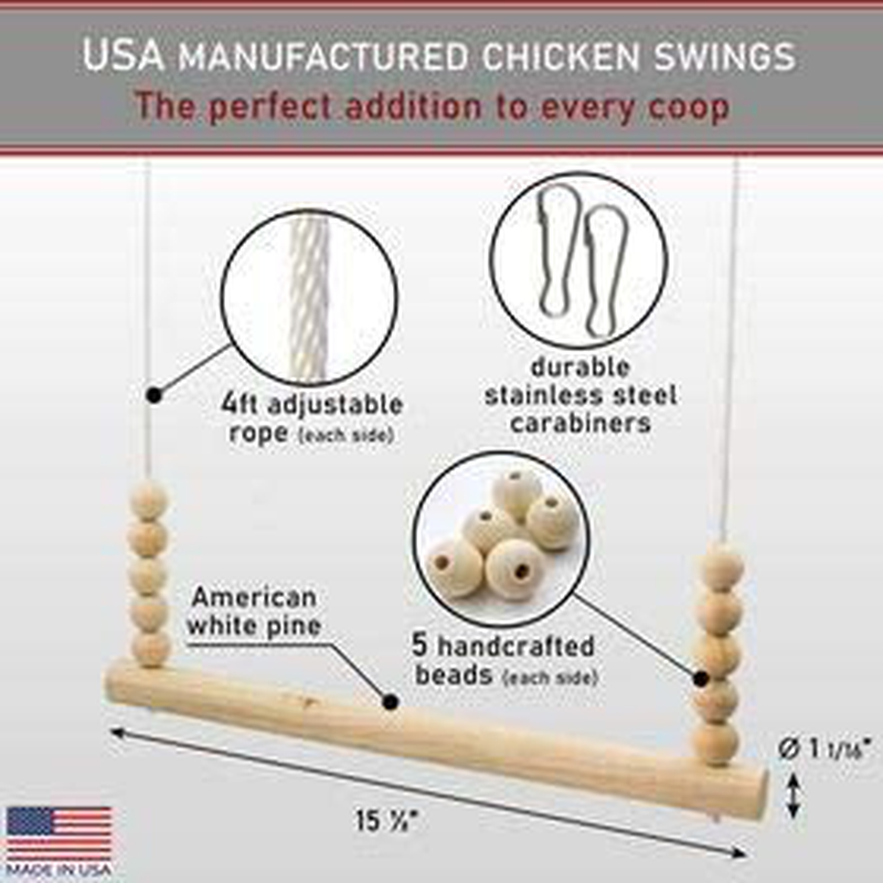 Backyard Barnyard Chicken Swing Toy for Coop (Round Bar) Handmade in USA! Natural Safe Large Wood Perch Ladder for Poultry Run Rooster Hens Chicks Pet Parrots Pollo Stress Relief for Birds