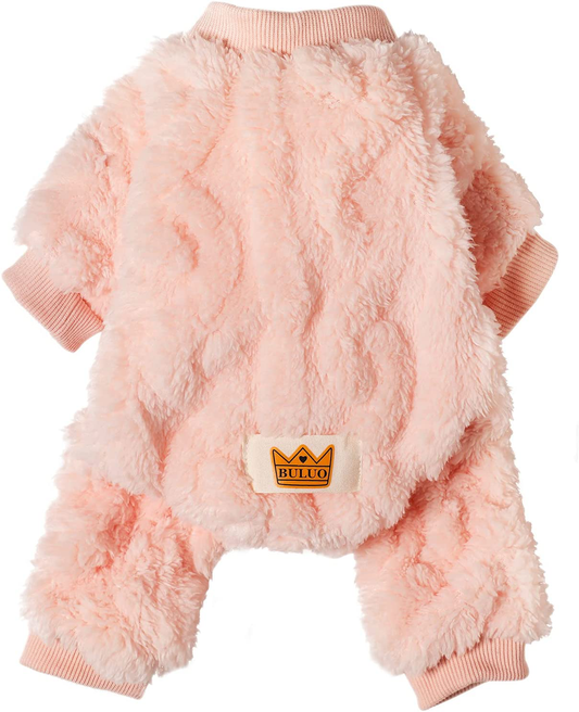 Loyanyy Plush Dog Pajamas for Cold Weather 4 Legged Clothes for Dog Cat Stretchy Puppy Kitten Onesie with Buttons Warm Soft Pet Jumpsuit Winter Coat Animals & Pet Supplies > Pet Supplies > Dog Supplies > Dog Beds Loyanyy Pink Small 