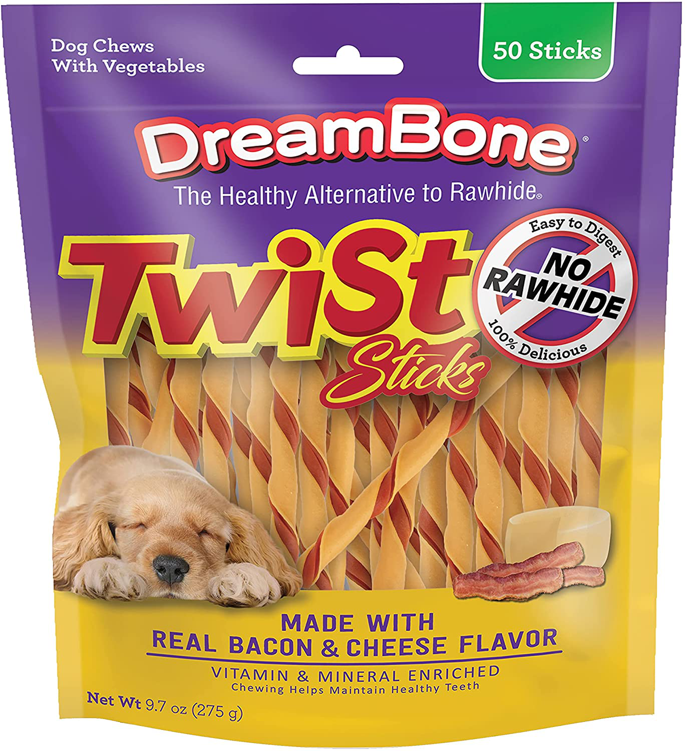 Dreambone Dreambone Twist Sticks Animals & Pet Supplies > Pet Supplies > Dog Supplies > Dog Treats DreamBone Bacon and Cheese 50 Count (Pack of 1) 
