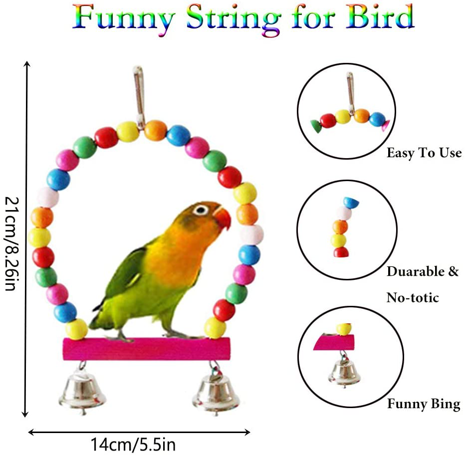 ESRISE 7 Pcs Bird Parakeet Cockatiel Parrot Toys, Hanging Bell Pet Bird Cage Hammock Swing Climbing Ladders Toy Wooden Perch Chewing Toy for Small Parrots, Conures, Love Birds, Finche Animals & Pet Supplies > Pet Supplies > Bird Supplies > Bird Ladders & Perches ESRISE   
