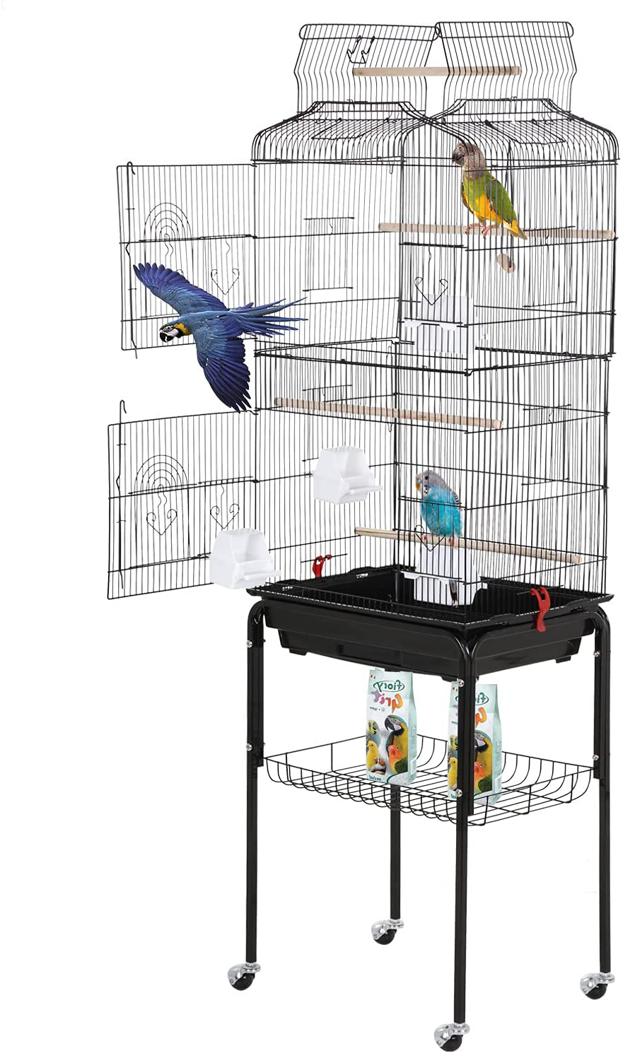 Bestpet 64 Inch Wrought Iron Bird Cage for Parakeets Medium Small Parrots Parakeet Cage with Detachable Rolling Stand & Play Open Top for Cockatiels Lovebird Finches Canaries Animals & Pet Supplies > Pet Supplies > Bird Supplies > Bird Cages & Stands BestPet BLACK  