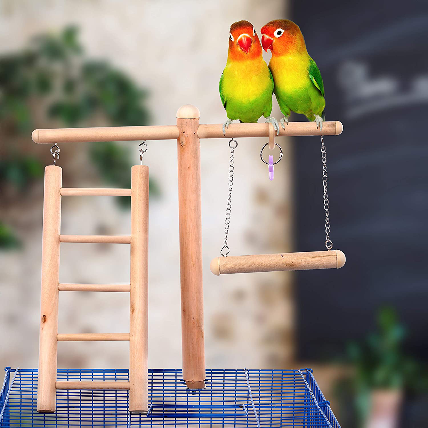 SAWMONG Wooden Bird Play Stand Perch Set, Training Stand with Climbing Ladder, Parrot Playground Birdcage Swing Toy for Parakeets, Cockatiel Animals & Pet Supplies > Pet Supplies > Bird Supplies > Bird Gyms & Playstands SAWMONG   