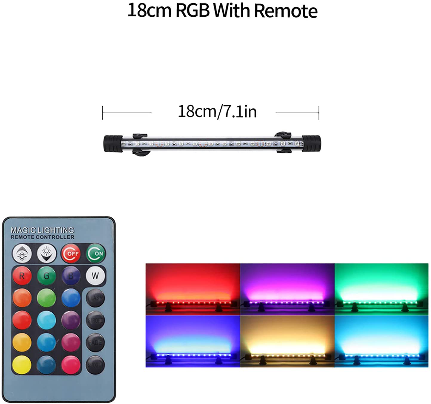 Seven Master LED Submersible Aquarium Light Fish Tank Color Changing Lighting with Remote Control & Manual Control (7")