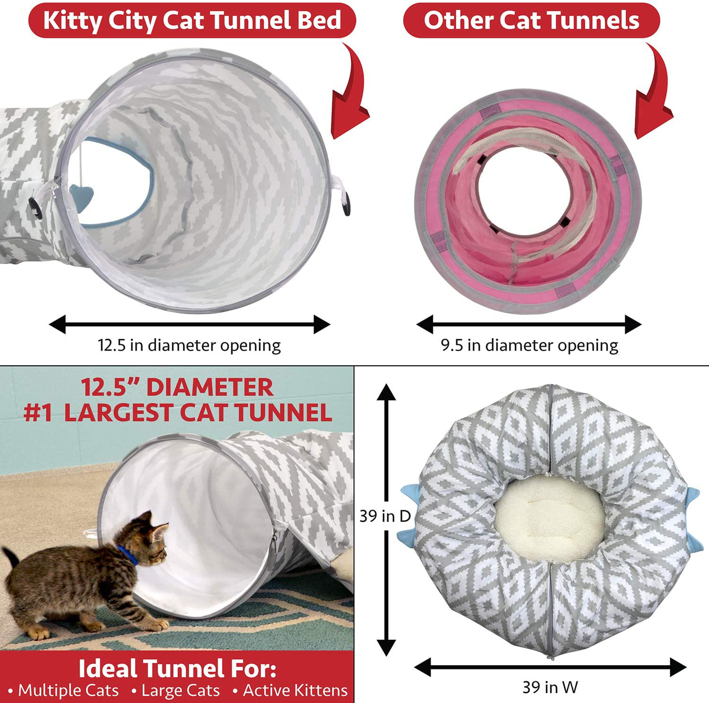 Kitty City Large Cat Tunnel Bed, Cat Bed, Pop up Bed, Cat Toys Animals & Pet Supplies > Pet Supplies > Cat Supplies > Cat Litter Box Liners Kitty City   