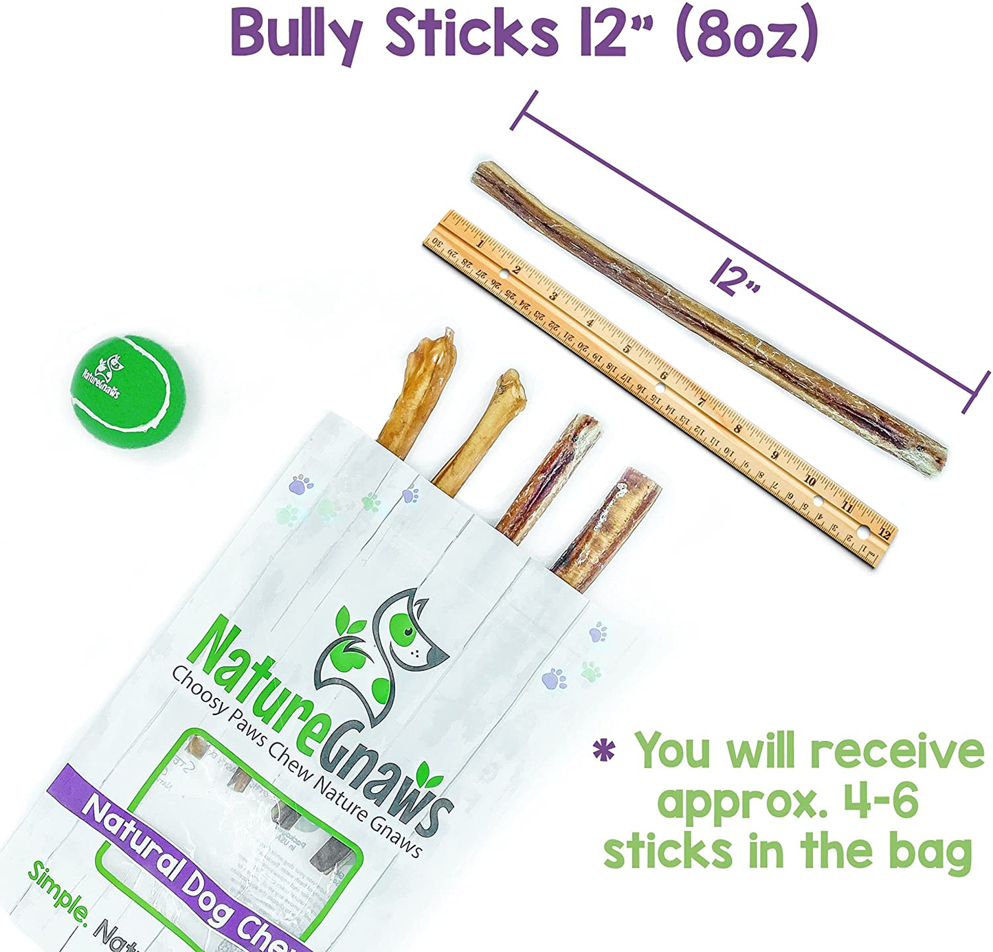 Nature Gnaws 12 Inch Bully Sticks for Dogs - Premium Natural Tasty Beef Bones - Simple Long Lasting Dog Chew Treats - Rawhide Free Animals & Pet Supplies > Pet Supplies > Small Animal Supplies > Small Animal Treats Nature Gnaws   