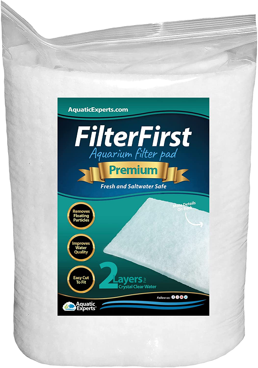 Aquarium Filter Pad - Premium True Dual Density Aquarium Filter Media Roll for Crystal Clear Water Animals & Pet Supplies > Pet Supplies > Fish Supplies > Aquarium Filters Aquatic Experts 12" by 72" by 3/4 to 1" Thick  