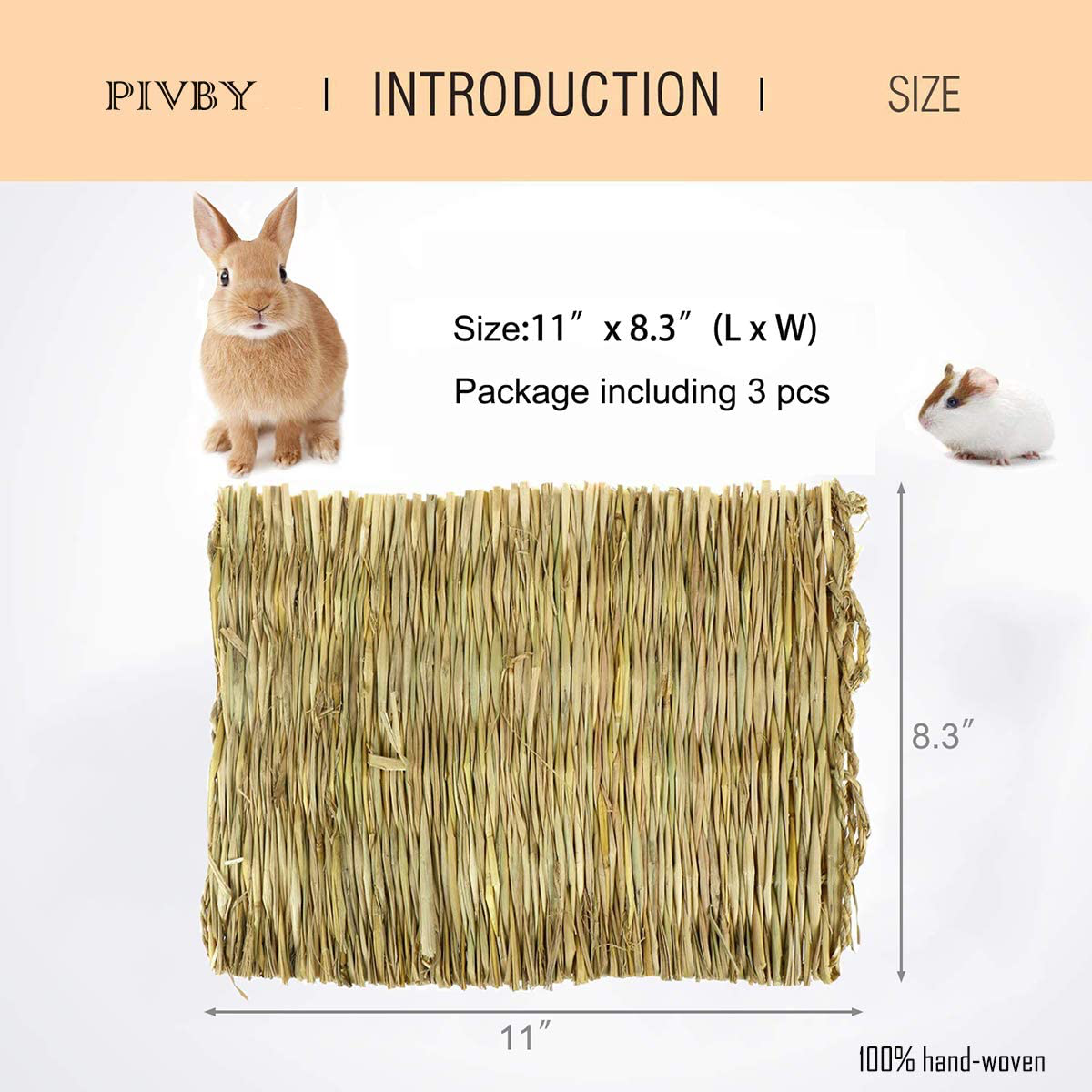 PIVBY 3PCS Woven Pet Bed Rabbit Grass Mat,Bunny Bedding Nest Chew Play Toys for Hamsters Parrot Rabbits Hedgehog Guinea Pig Bunny and Other Small Animals (3 Pack) Animals & Pet Supplies > Pet Supplies > Small Animal Supplies > Small Animal Bedding PINVNBY   