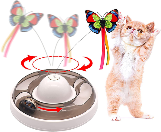 Cat Interactive Toys for Indoor Cats, Automatic Electronic Rotating Butterfly Toy with Roller Tracks Ball, Kitten Exercise Hunting Toy Games for Cats Pet, 2 Butterfly Replacements Animals & Pet Supplies > Pet Supplies > Cat Supplies > Cat Toys Baymyer Coffee  