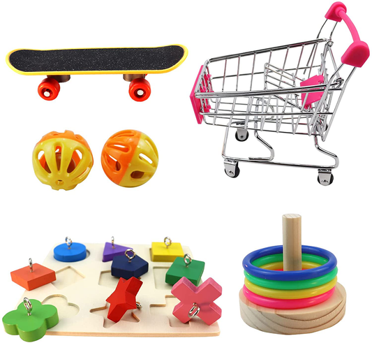 RF-X Bird Toys, Parrot Toys, 6-Piece Bird Training Toys, Including Mini Shopping Carts, Bird Sliders, Bird Stacking Toys, Parrot Building Block Puzzle Toys Animals & Pet Supplies > Pet Supplies > Bird Supplies > Bird Toys RF-X   