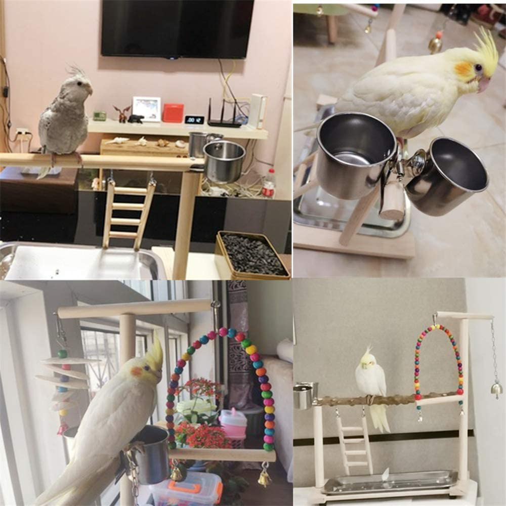 Bird Playground Parrot Playstand, Bird Play Stand with Feeder Seed Cups, Ladder Hanging Swing Chew Exercise Toys, for Conure Macaw Cockatiel Finch Small Animals Animals & Pet Supplies > Pet Supplies > Bird Supplies > Bird Gyms & Playstands Dbeans Flourithing   