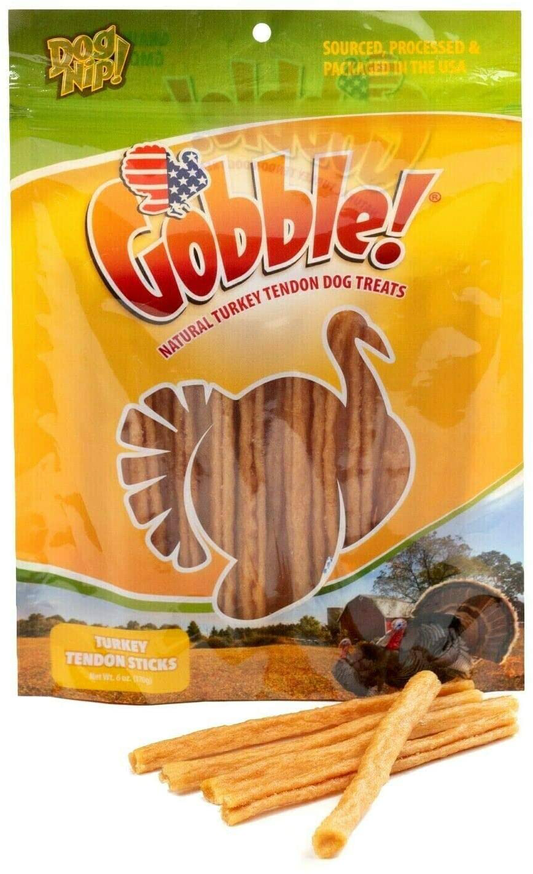 Gobble! 6-Inch Turkey Tendon for Dogs, Made in USA, 6 Oz. (170G) Reseal Value Bags, All-Natural Hypoallergenic Dog Chew Treat |Sourced, Processed & Packaged in the USA | Animals & Pet Supplies > Pet Supplies > Dog Supplies > Dog Treats Dog Nip! Sticks (22-25 Pieces)  