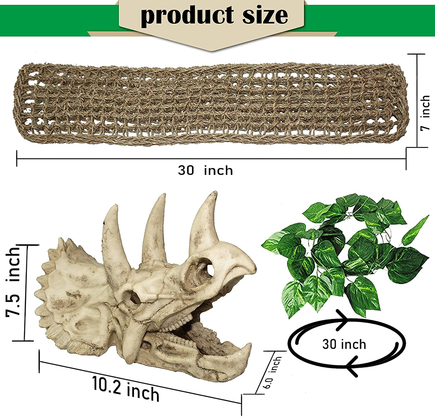 PINVNBY Reptiles Bearded Dragon Tank Accessories Resin Dinosaur Triceratops Skull Hide Amphibians Habitat Hammock Hideouts Cave Aquarium Decorations for Lizard Chameleon Snake Frog Spider Gecko Animals & Pet Supplies > Pet Supplies > Reptile & Amphibian Supplies > Reptile & Amphibian Habitat Accessories PINVNBY   